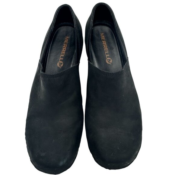 Merrell Womens Emma Clogs Shoes Size 8.5 Black Leather Comfort Slip-On Classic - Picture 1 of 13